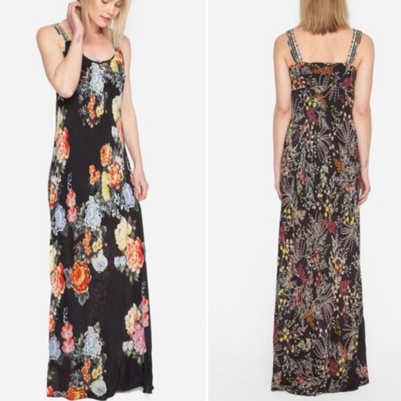 JOHNNY WAS MIXED PRINT BLACK SILK TANK DRESS SIZE SMALL EUC - Picture 3 of 14